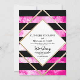 Invitation Élégant rose noir blanc et Mariage or cuivre