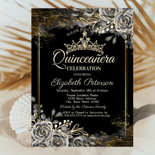 Invitation Élégant Rose noir gothique Quinceañera