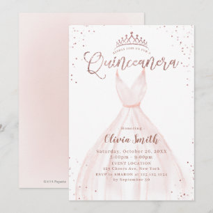Invitation Elégant rose or parties scintillant robe rose quin