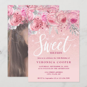 Invitation Élégant rose  or parties scintillant sweet sixteen