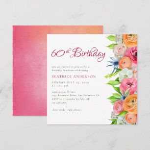 Invitation Élégant rose orange floral 60e anniversaire