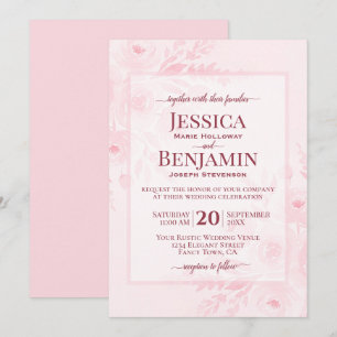 Invitation Élégant Rose Pâle Bohème Chic Fleurs Mariage