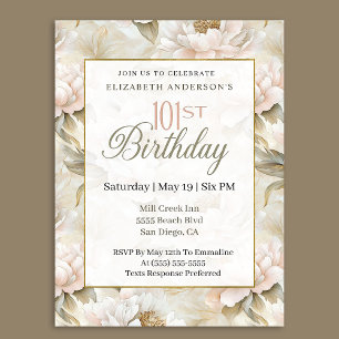 Invitation Élégant Rose Pâle et Ivory Paeony 101e Anniversair