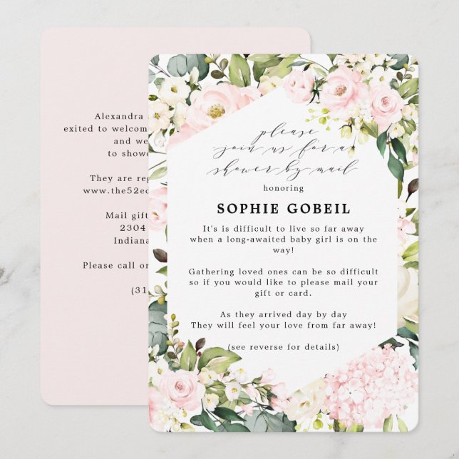 Invitation Élégant rose pâle Floral par Baby shower de messag (Devant / Derrière)