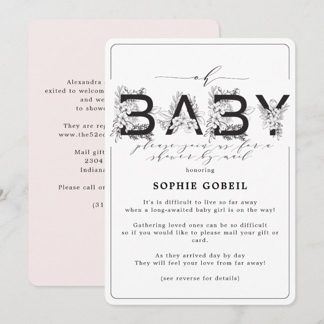 Invitation Élégant rose pâle Floral par Baby shower de messag (Devant / Derrière)
