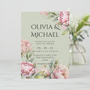 Invitation Élégant rose pâle Mariage floral
