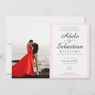 Invitation Élégant rose pâle Monogramme photo Mariage officie