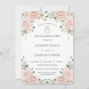 Invitation Élégant rose pâle Roses Fiançailles anneau floral