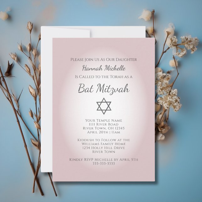 Invitation Élégant rose pâle Simple Feminine Bat mitzvah (Créateur téléchargé)