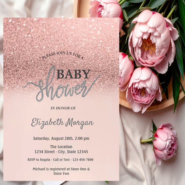 Invitation Elégant Rose Parties scintillant or Baby shower Bo (Créateur téléchargé)