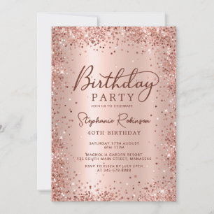 Invitation Elégant Rose Parties scintillant or métal 40e anni