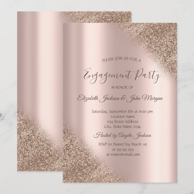 Invitation Élégant Rose Parties scintillant or Ombre Fiançail (Devant / Derrière)
