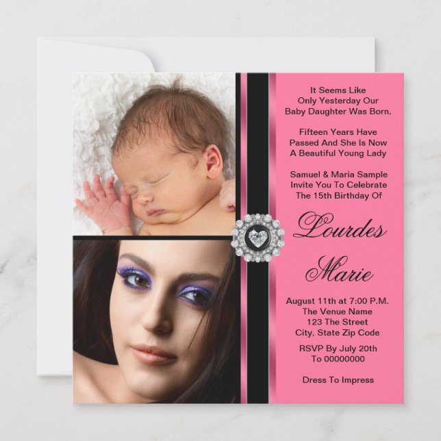 Invitation Elégant rose photo Quinceanera (Devant)