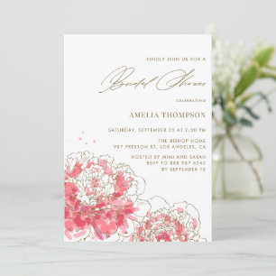 Invitation Élégant rose pivoines modernes Fête des mariées fl