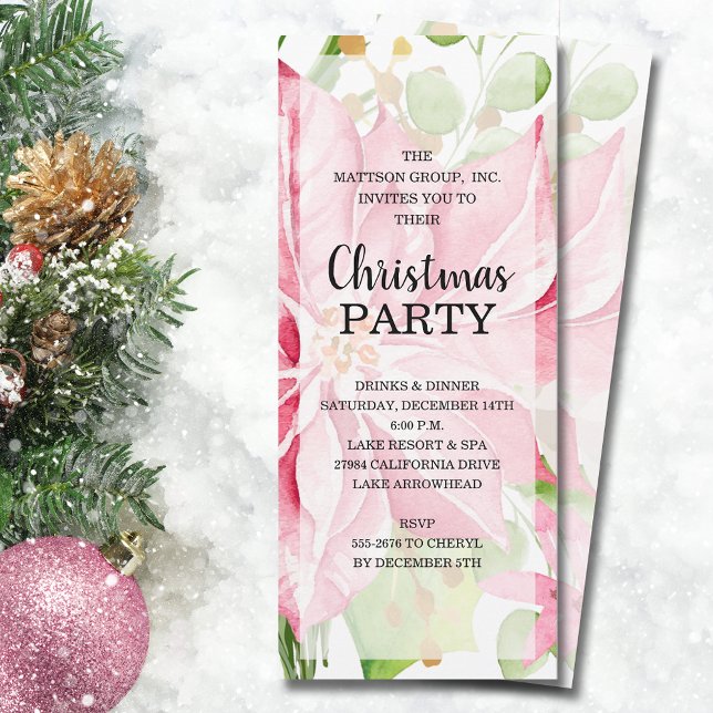 Invitation Élégant rose Poinsettia Floral Noël (Elegant Pink Poinsettia Floral Christmas Invitations INSTANT DOWNLOAD and/or PRINTED)