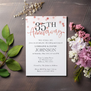 Invitation Élégant rose poudré 35e anniversaire de mariage