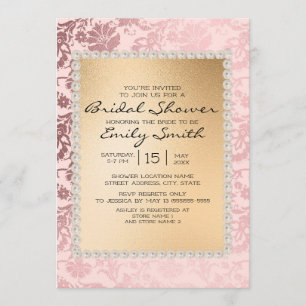 Invitation Élégant rose poudré et or Fête de mariage