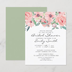 Invitation Élégant rose poudré et vert sauge floral Baby Show