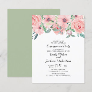 Invitation Élégant rose poudré et vert sauge floral Engagemen