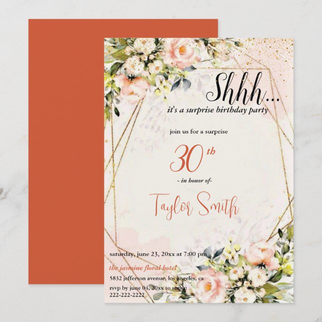 Invitation élégant rose poussiéreux Floral Surprise Invitatio (Devant / Derrière)
