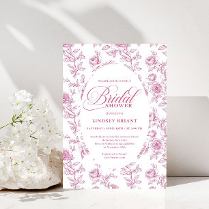 Invitation Élégant Rose Poussiéreux Toile de Jouy Roses Enter