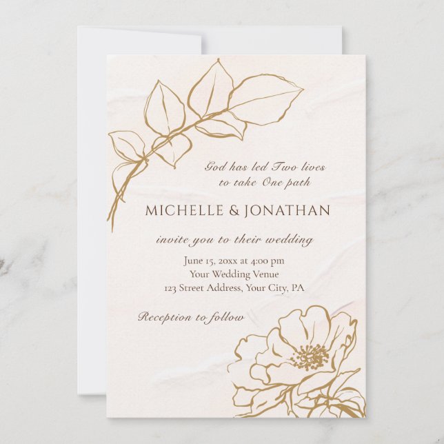 Invitation Élégant rose rose Art Floral Mariage chrétien (Devant)