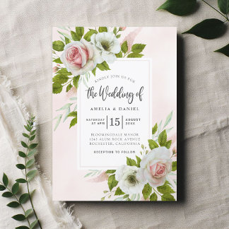Invitation Élégant Rose rose clair Mariage d'aquarelle floral