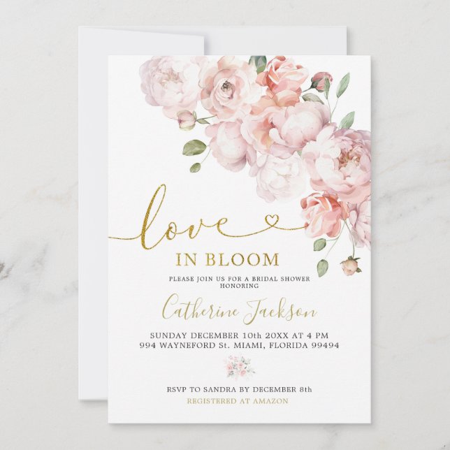 Invitation Élégant rose rose de pivoine rose amour floral en  (Devant)