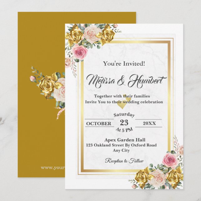 Invitation Élégant rose, Rose Eucalyptus Mariage floral (Devant / Derrière)