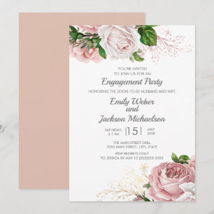 Invitation Élégant Rose Rose Floral Blanc Parti d'engagement