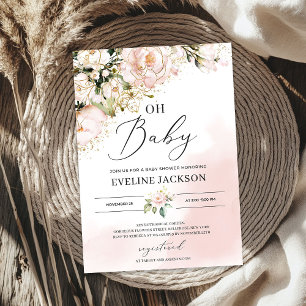 Invitation Elégant rose rose floral or fille oh baby shower