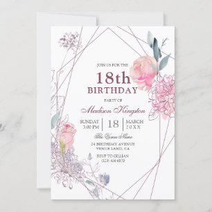 Invitation Elégant rose rose Géométrique 18ème anniversaire f