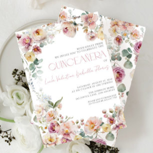 Invitation Élégant rose rose pâle Quinceañera