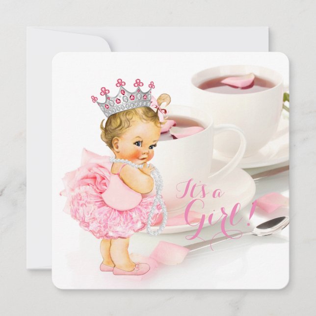 Invitation Elégant Rose Rose Petal Tea Cup Baby shower thé th (Devant)