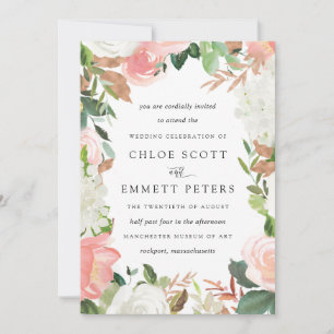 Invitation Élégant rose rose rose blanc Floral Rustique Maria