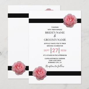 Invitation Élégant rose rose rose noir ruban de mariage Invit