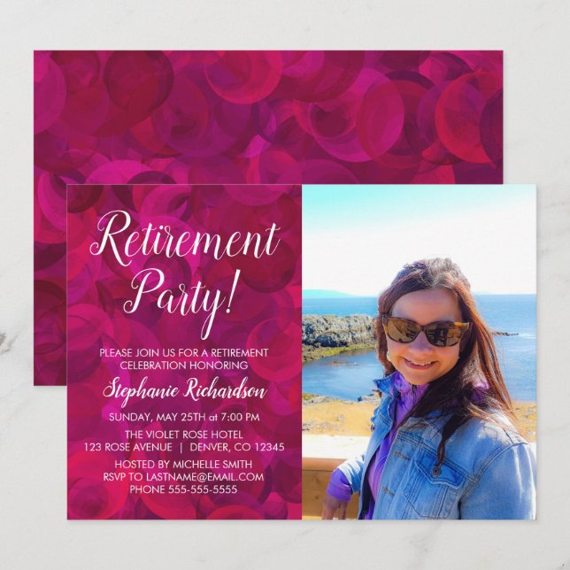 Invitation Élégant rose Rose Rose Photo Retraite (Devant / Derrière)