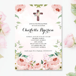 Invitation Élégant rose rose rose rose rose florale Baptême