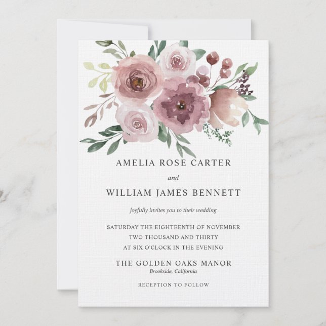 Invitation Élégant rose rose rose rose rose moderne Mariage f (Devant)