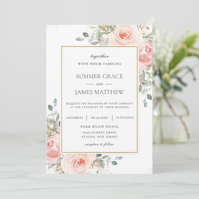 Invitation Elégant rose rose rose rose rose rose Mariage or f (Debout devant)