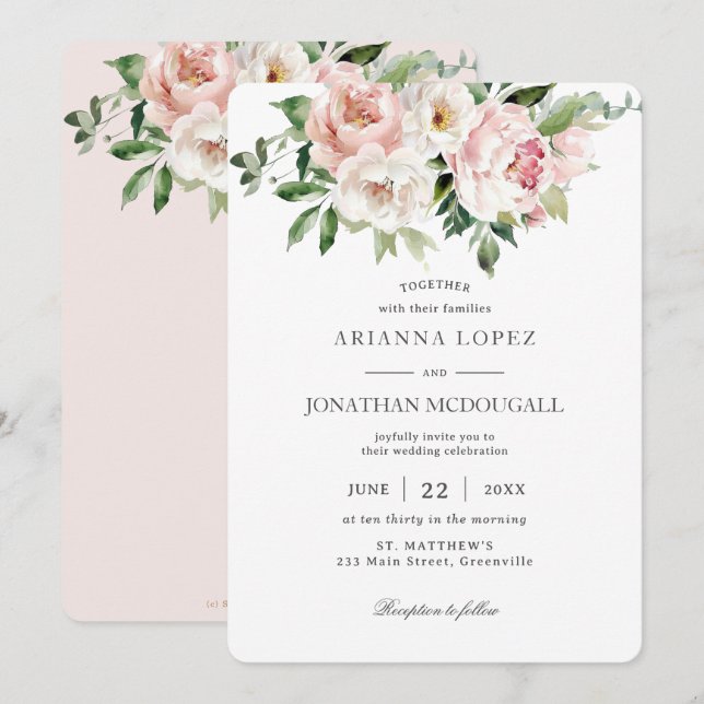 Invitation Élégant rose rose rose rose rose Roses Mariage flo (Devant / Derrière)
