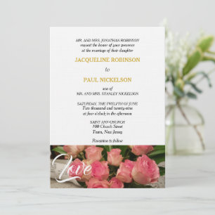 Invitation Elégant rose Roses Aimer Or Blanc