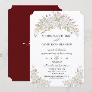 Invitation Élégant rose Roses Blanches Mariage Bourgogne