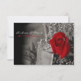 Invitation Élégant Rose Rouge Mariage Noir et Blanc