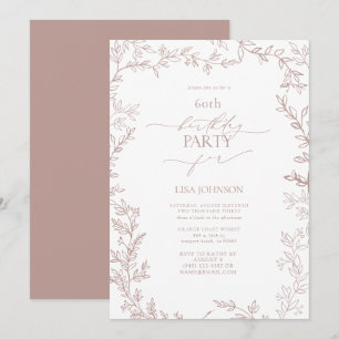 Invitation Elégant Rose roux moderne feuille 60e anniversaire