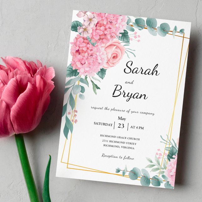 Invitation Élégant rose Rustique Mariage Boho Aquarelle Flora (Créateur téléchargé)