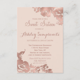 Invitation Élégant Rose simple Gold Pink Floral Sweet 16