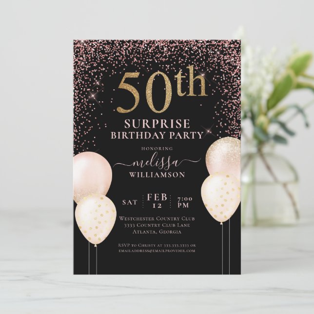 Invitation Elégant rose Surprise 50e anniversaire I (Debout devant)