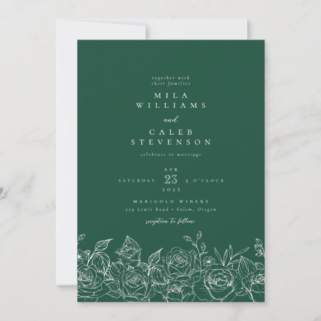 Invitation Élégant Rose vert émeraude Mariage floral (Devant)