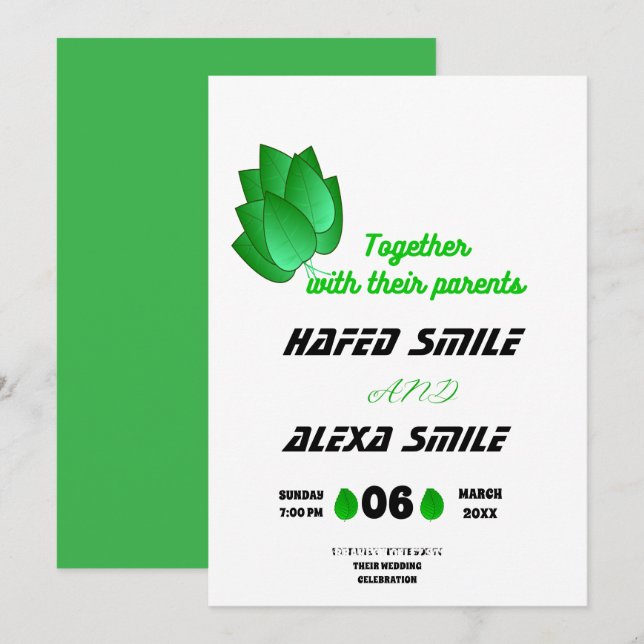 Invitation Elégant rose vert et design floral Mariage dans (Devant / Derrière)